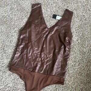 LAST CHANCE - *NWT* Faux leather chocolate brown bodysuit
